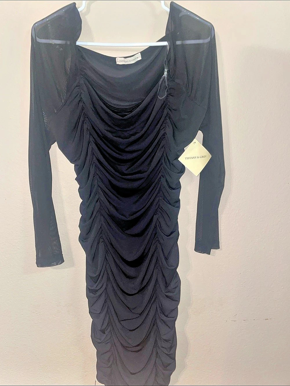 Tiffany & Grey Ruched Long Sleeve Dress in Black